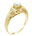 Yellow Gold Art Deco Hexagon White Sapphire Filigree Engagement Ring