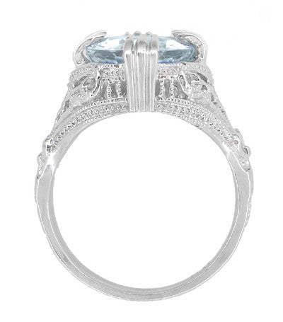 Art Deco Filigree Oval Aquamarine Ring in 14 Karat White Gold | 3.5 Carats - Item: R157A - Image: 4