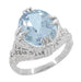 Art Deco Filigree Vintage Large Oval Aquamarine Ring in a White Gold Claw Prong Setting - R157A
