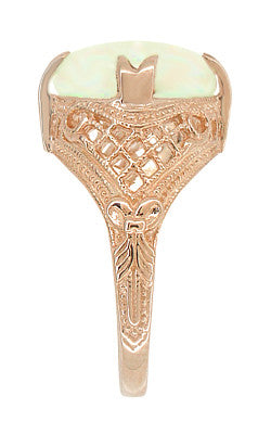 Art Deco Large White Opal Filigree Ring in 14 Karat Rose Gold - Item: R157R - Image: 3