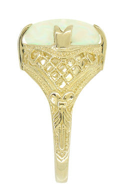 Art Deco White Opal Filigree Ring in 14 Karat Yellow Gold - October Birthstone - Item: R157Y - Image: 3