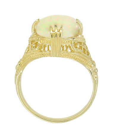 Art Deco White Opal Filigree Ring in 14 Karat Yellow Gold - October Birthstone - alternate view