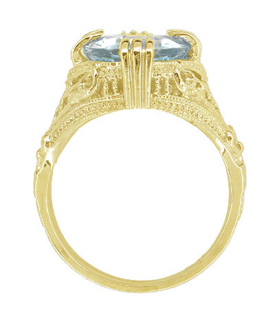 1920's Yellow Gold Art Deco 4.5 Carat Oval Aquamarine Filigree Ring - Item: R157YA - Image: 4