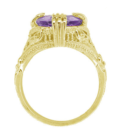 Amethyst Art Deco Filigree Ring in 14 Karat Yellow Gold - Item: R157YAM - Image: 2