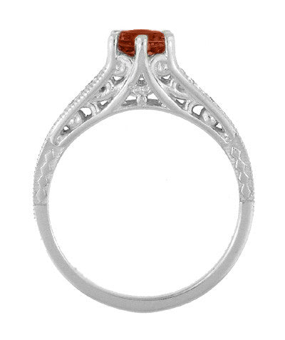 Art Deco Almandine Garnet and Diamond Filigree Artisan Engagement Ring in 14 Karat White Gold - Item: R158AG - Image: 3