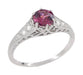 Vintage Style Raspberry Rhodolite Garnet and Diamond Filigree Engagement Ring in 14 Karat White Gold