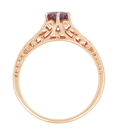 Rose Gold Art Deco Raspberry Rhodolite Garnet and Diamond Filigree Engagement Ring - alternate view