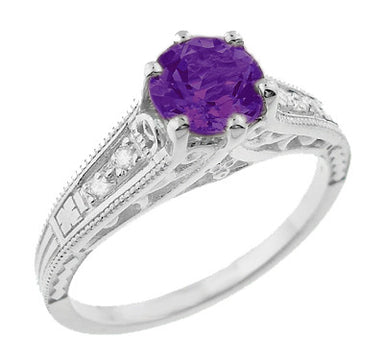 Amethyst and Diamond Filigree Engagement Ring in Platinum - alternate view