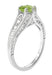 Filigree Art Deco Peridot Engagement Ring in Platinum with Side Diamonds