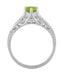 Filigree Art Deco Peridot Engagement Ring in Platinum with Side Diamonds