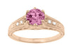 Art Deco Pink Sapphire and Diamonds Filigree Engagement Ring in 14 Karat Pink ( Rose ) Gold