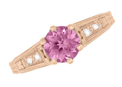 Art Deco Pink Sapphire and Diamonds Filigree Engagement Ring in 14 Karat Pink ( Rose ) Gold - Item: R158RPS - Image: 6