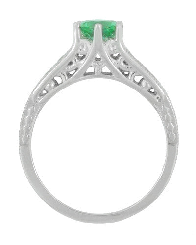 Antique Deco Style Filigree Spearmint Green Tourmaline and Diamond Engagement Ring in 14 Karat White Gold - Item: R158TO - Image: 3