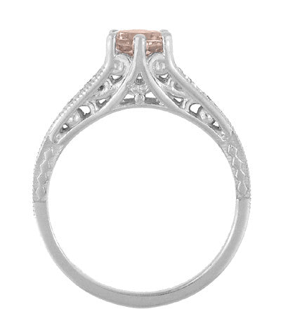 Art Deco Antique Style Morganite and Diamond Filigree Engagement Ring in 14 Karat White Gold - Item: R158WM - Image: 4