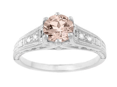Art Deco Antique Style Morganite and Diamond Filigree Engagement Ring in 14 Karat White Gold - Item: R158WM - Image: 5