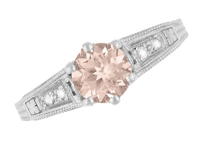 Art Deco Antique Style Morganite and Diamond Filigree Engagement Ring in 14 Karat White Gold - Item: R158WM - Image: 6