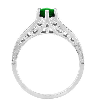 Art Deco Filigree Tsavorite Garnet Engagement Ring in 14 Karat White Gold - Item: R158WTS - Image: 3
