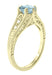 Art Deco Antique Style Aquamarine and Diamond Filigree Engagement Ring in 14 Karat Yellow Gold