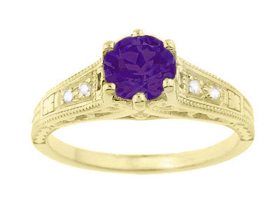 Amethyst and Diamond Filigree Engagement Ring in 14 Karat Yellow Gold - Item: R158YAM - Image: 5