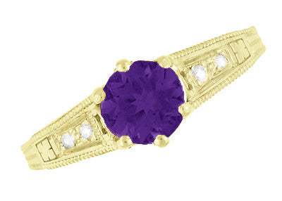 Amethyst and Diamond Filigree Engagement Ring in 14 Karat Yellow Gold - Item: R158YAM - Image: 6