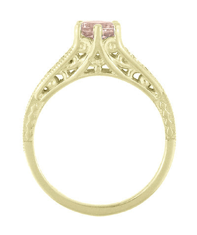 Art Deco 14K Yellow Gold Antique Style Morganite and Diamond Engagement Ring - Item: R158YM - Image: 4