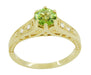 Art Deco Filigree Peridot and Diamond Engagement Ring in 14 Karat Yellow Gold