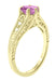 Antique Style Pink Sapphire and Diamonds Filigree Art Deco Engagement Ring in 14 Karat Yellow Gold