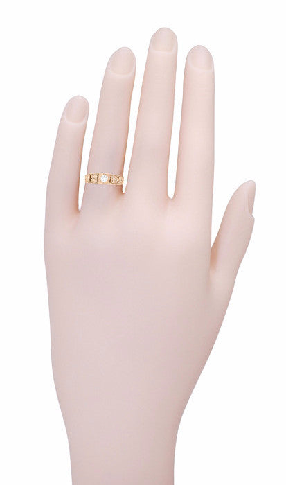 Art Deco Filigree Engraved Diamond Engagement Ring in 14 Karat Rose Gold - Item: R160R-LC - Image: 6