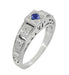 Art Deco Filigree Engraved Blue Sapphire Ring in 14 Karat White Gold