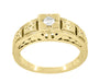 Yellow Gold Art Deco Engraved Tiered Filigree Diamond Engagement Ring - 14K or 18K