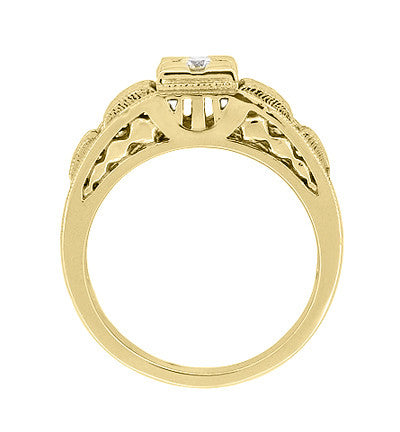 Yellow Gold Art Deco Engraved Tiered Filigree Diamond Engagement Ring - 14K or 18K - Item: R160Y-LC - Image: 5