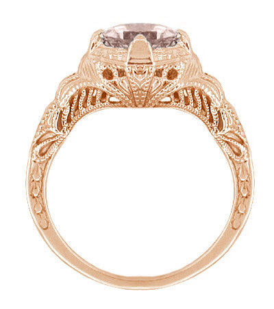 Art Deco Engraved Filigree Morganite Engagement Ring in 14 Karat Rose Gold - Item: R161RM - Image: 2