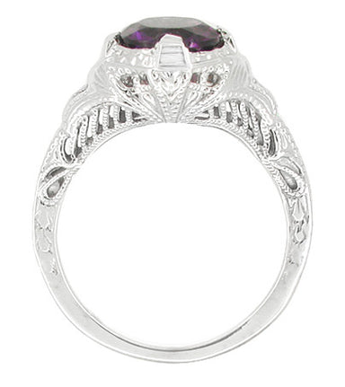 Art Deco Engraved Filigree 1 Carat Amethyst Engagement Ring in 14 Karat White Gold - alternate view