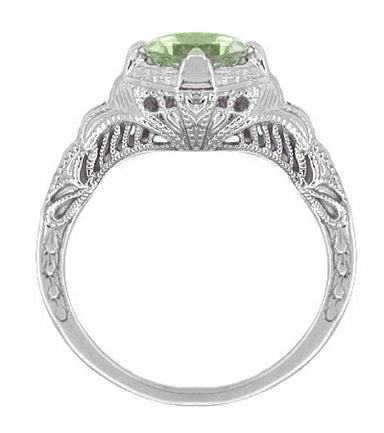 Art Deco Vintage Engraved Filigree 1 Carat Green Sapphire Engagement Ring in 14 Karat White Gold - alternate view