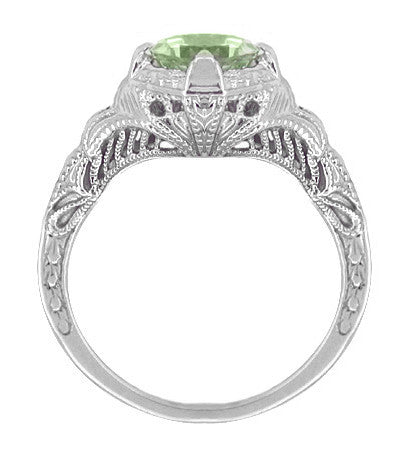 Art Deco Vintage Engraved Filigree 1 Carat Green Sapphire Engagement Ring in 14 Karat White Gold - Item: R161WGS - Image: 2