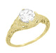 14 Karat Yellow Gold Art Deco White Sapphire Engraved Filigree Engagement Ring