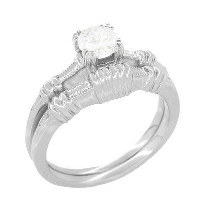 Art Deco Hearts and Clovers White Sapphire Solitaire Engagement Ring in Platinum - Item: R163P50WS - Image: 3