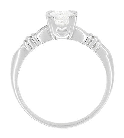Art Deco Hearts and Clovers White Sapphire Solitaire Engagement Ring in Platinum - Item: R163P50WS - Image: 2