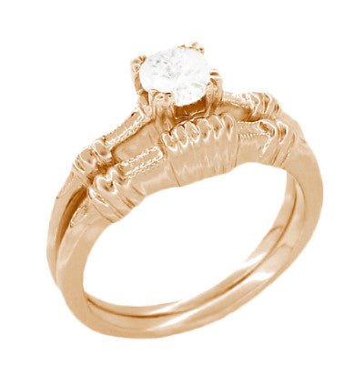 Art Deco Hearts and Clovers 1/2 Carat Diamond Engagement Ring in 14 Karat Rose ( Pink ) Gold - Item: R163R50D-LC - Image: 3