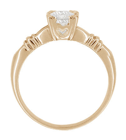 Art Deco Clovers and Hearts White Sapphire Engagement Ring in 14 Karat Rose ( Pink ) Gold - Item: R163R50WS - Image: 2