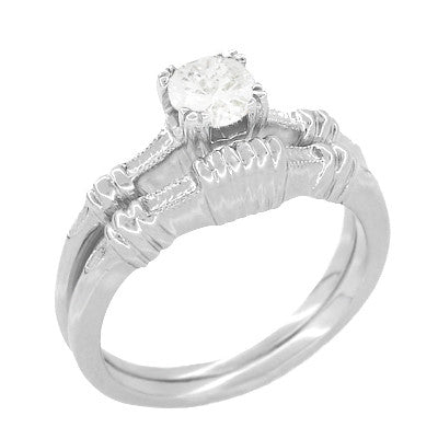Art Deco Hearts and Clovers White Sapphire Engagement Ring in 14 Karat White Gold - Item: R163W50WS - Image: 3