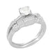 Art Deco Hearts and Clovers White Sapphire Engagement Ring in 14 Karat White Gold