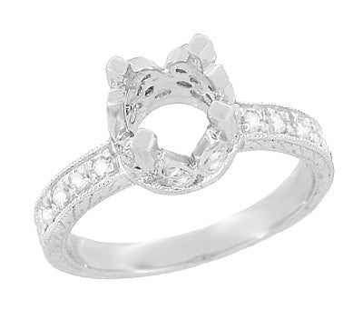 Art Deco Engraved Filigree Loving Butterflies Engagement Ring Setting in Platinum for a 1 Carat Diamond - Item: R178P - Image: 2