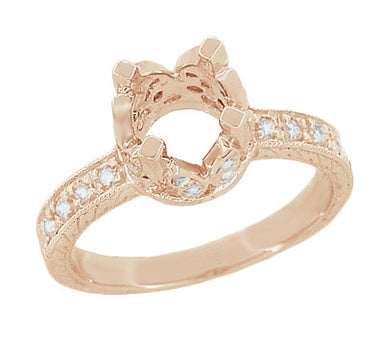 Filigree Engraved Butterflies Art Deco 1 Carat Diamond Engagement Ring Setting in 14 Karat Rose ( Pink ) Gold - alternate view