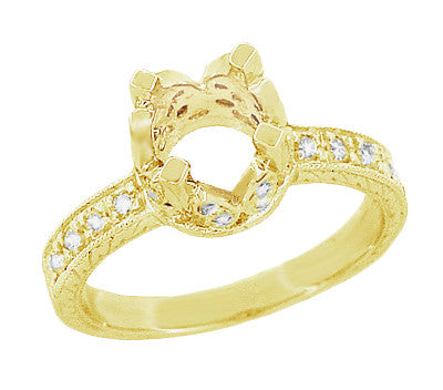 18 Karat Yellow Gold Art Deco Filigree Loving Butterflies Engraved 1 Carat Diamond Engagement Ring Setting - Item: R178Y - Image: 2