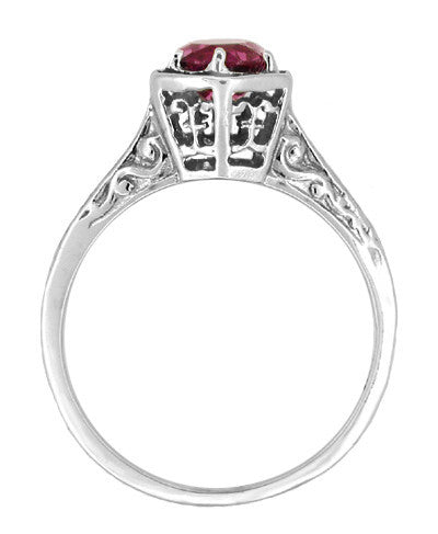Art Deco Antique Style Filigree Hexagonal 1.20 Carat Rhodolite Garnet Engagement Ring in 14K White Gold - Item: R180W75G - Image: 2