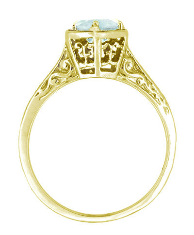 Art Deco Filigree Hexagonal 3/4 Carat Aquamarine Engagement Ring in 14K Yellow Gold - Item: R180Y - Image: 2