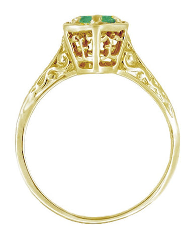 Art Deco Emerald Hexagonal Filigree Engagement Ring in 14K Yellow Gold - alternate view