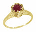 Art Deco Filigree Halo Hexagon Ruby Ring in 14K Yellow Gold - July Birthstone