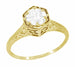 Art Deco White Sapphire Hexagonal Filigree Engagement Ring in 14K Yellow Gold
